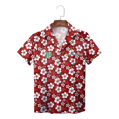 White Hibiscus Red and Navy Custom Hawaiian Shirt