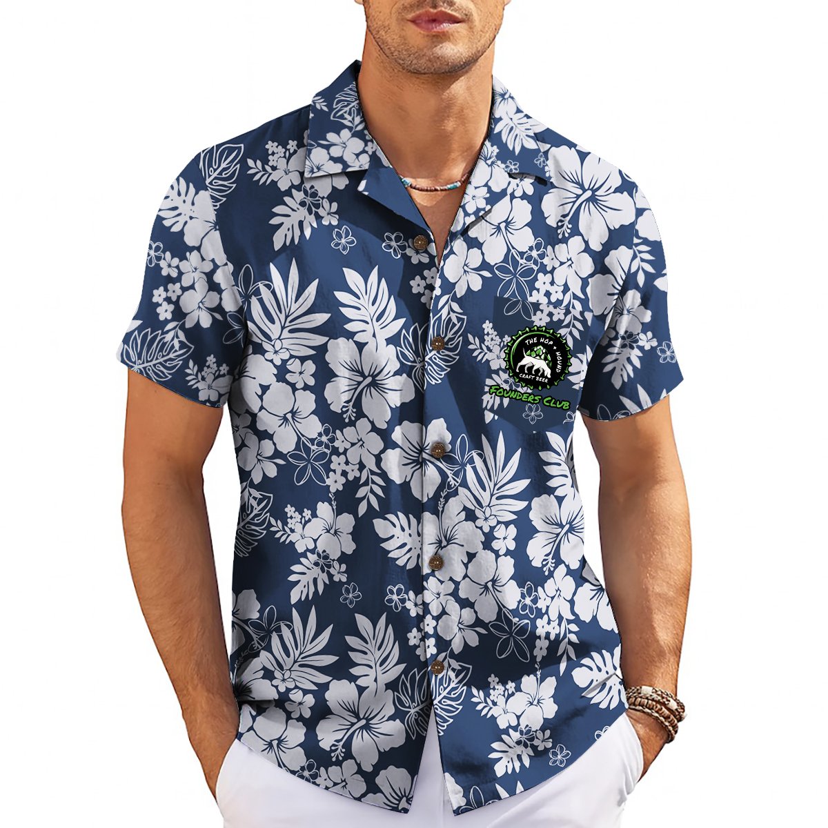 Hibiscus and Monstera Navy Blue Custom Hawaiian Shirt