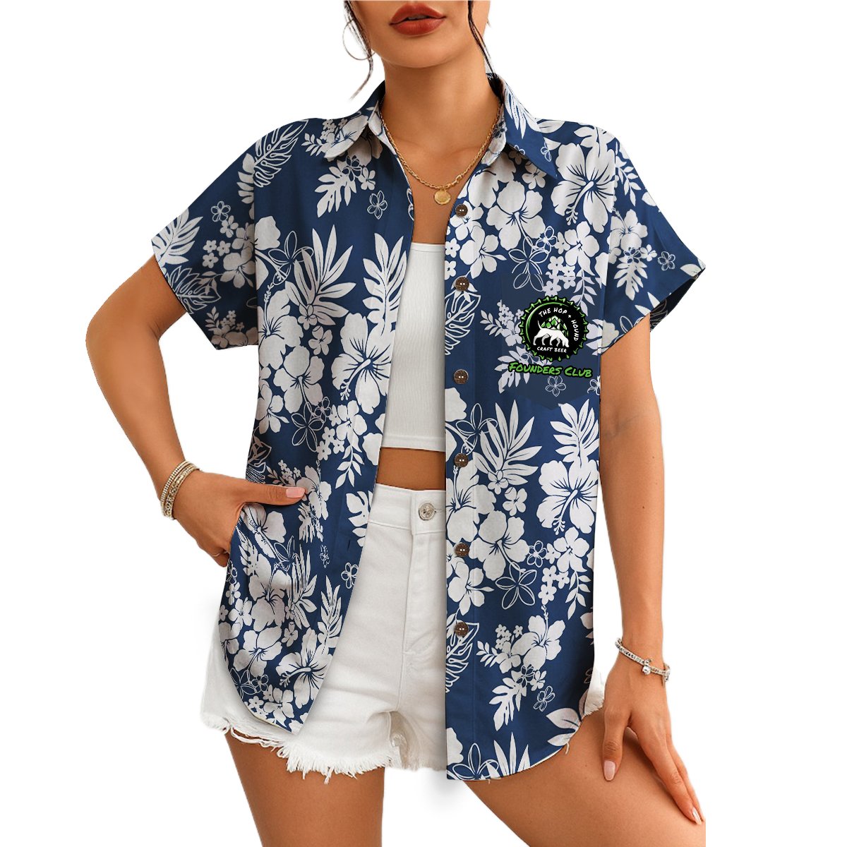 Hibiscus and Monstera Navy Blue Custom Hawaiian Shirt