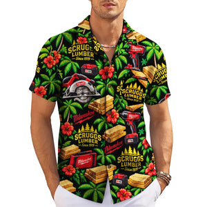 Power Tools and Hibiscus Black Custom Hawaiian Shirt