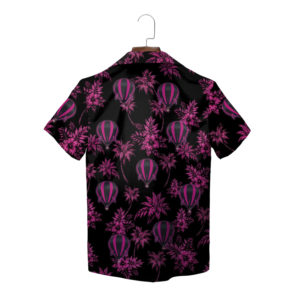 Hot Air Balloon and Hibiscus Black Custom Hawaiian Shirt