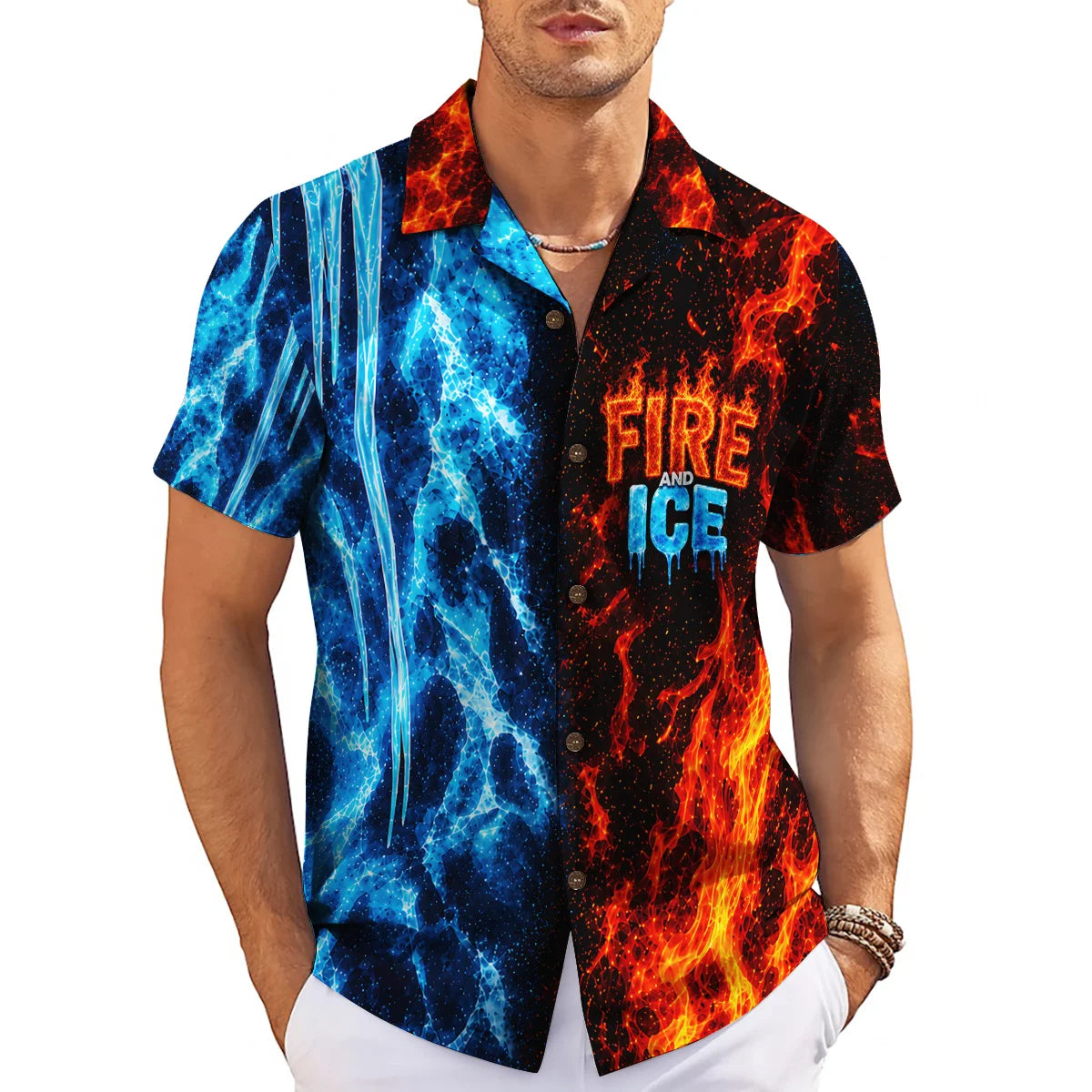 Flame and Ice Split Red Blue Custom Hawaiian Shirt