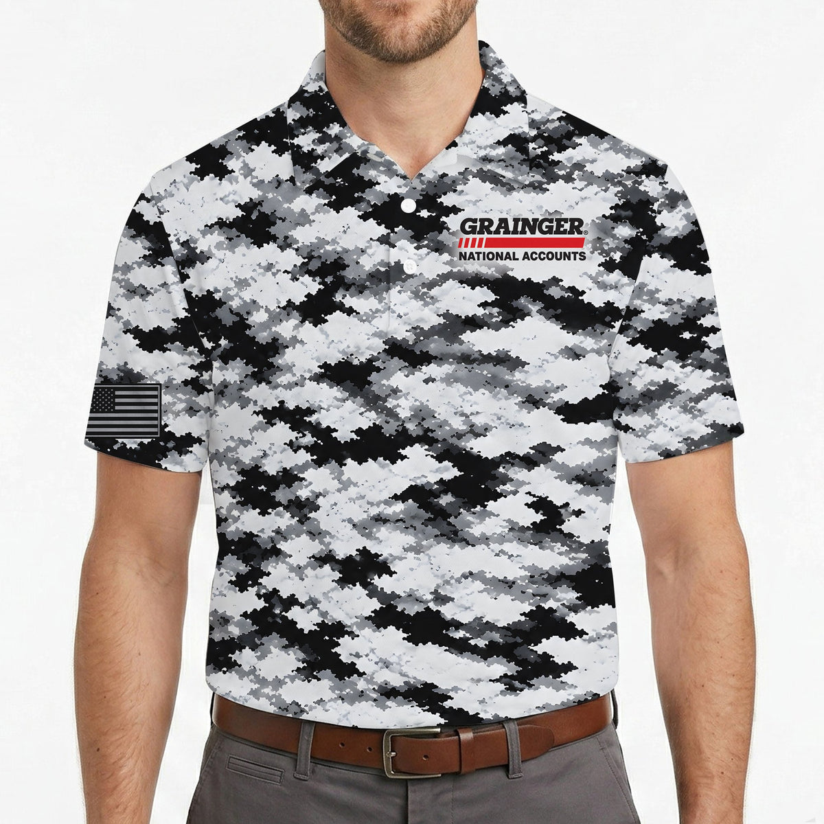 Digital Camo Black and White Custom Polo Shirt