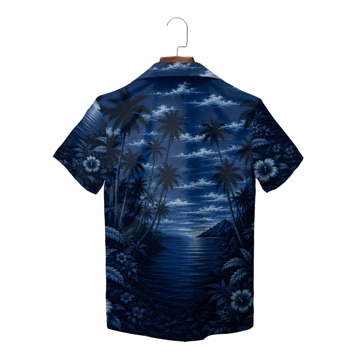 Moonlit Palm Cove and Revolver Navy Blue Custom Hawaiian Shirt