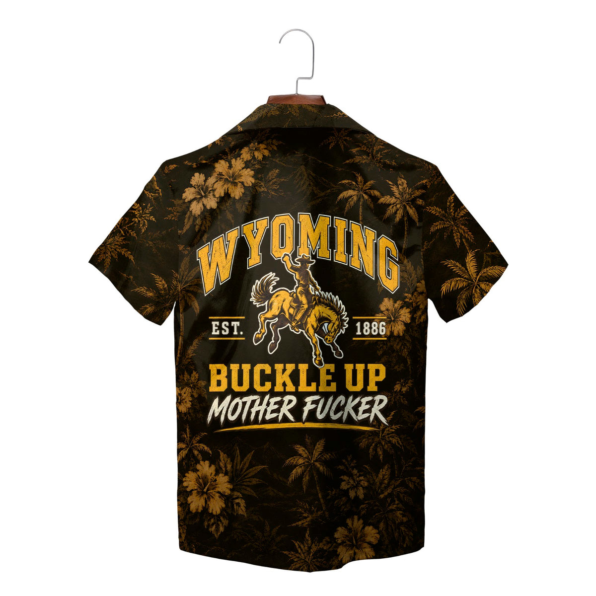 Bucking Bronco and Palm Grove Black Gold Custom Hawaiian Shirt