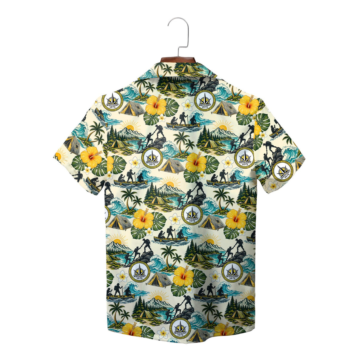 Mountain Camp and Hibiscus Cream Custom Hawaiian Shirt