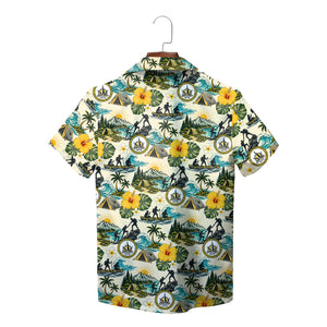 Mountain Camp and Hibiscus Cream Custom Hawaiian Shirt