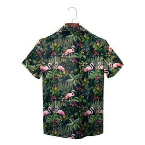 Flamingo and Toucan Dark Green Custom Hawaiian Shirt