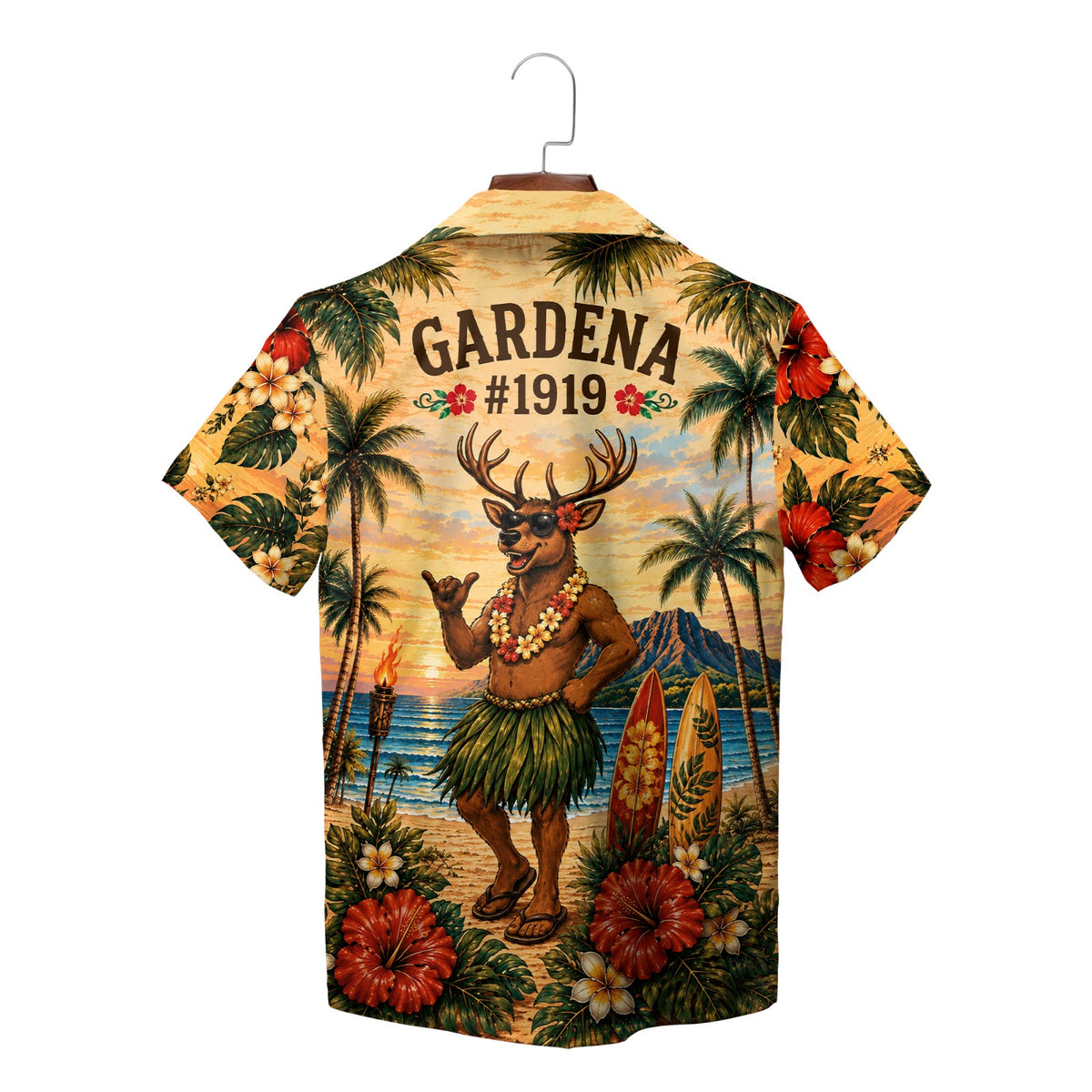 Cartoon Elk Luau Golden Sand Custom Hawaiian Shirt
