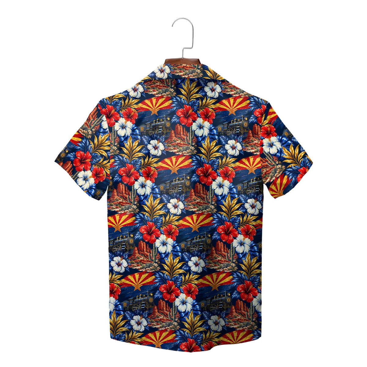 Desert Hibiscus and Steam Train Navy Blue Custom Hawaiian Shirt