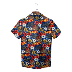 Desert Hibiscus and Steam Train Navy Blue Custom Hawaiian Shirt