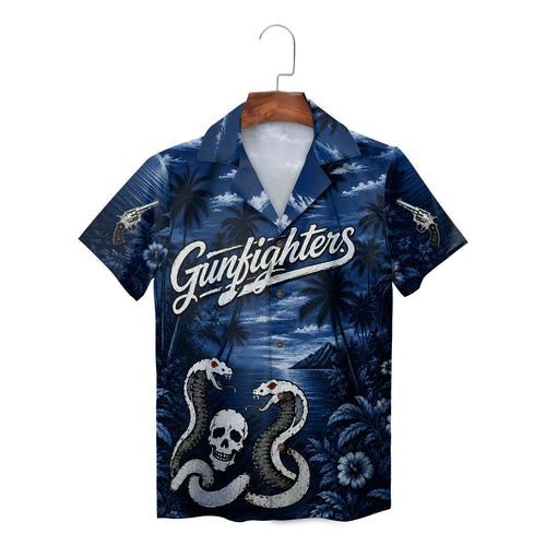 Moonlit Palm Cove and Revolver Navy Blue Custom Hawaiian Shirt