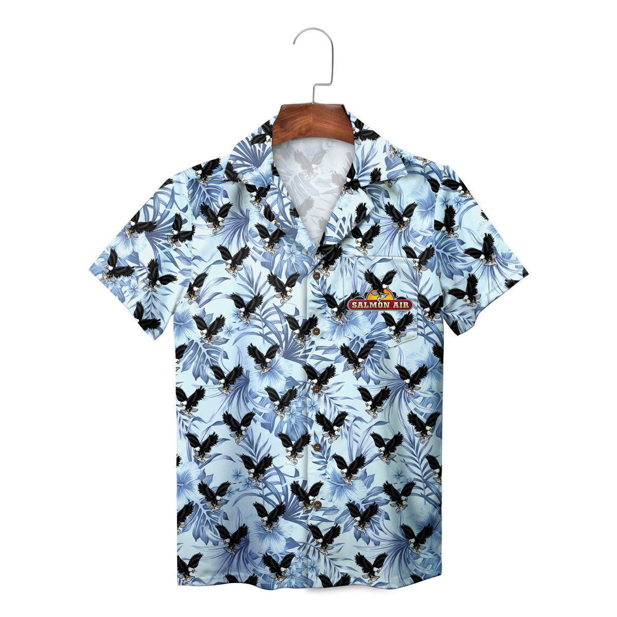 Soaring Eagle and Palm Leaf Ice Blue Custom Hawaiian Shirt