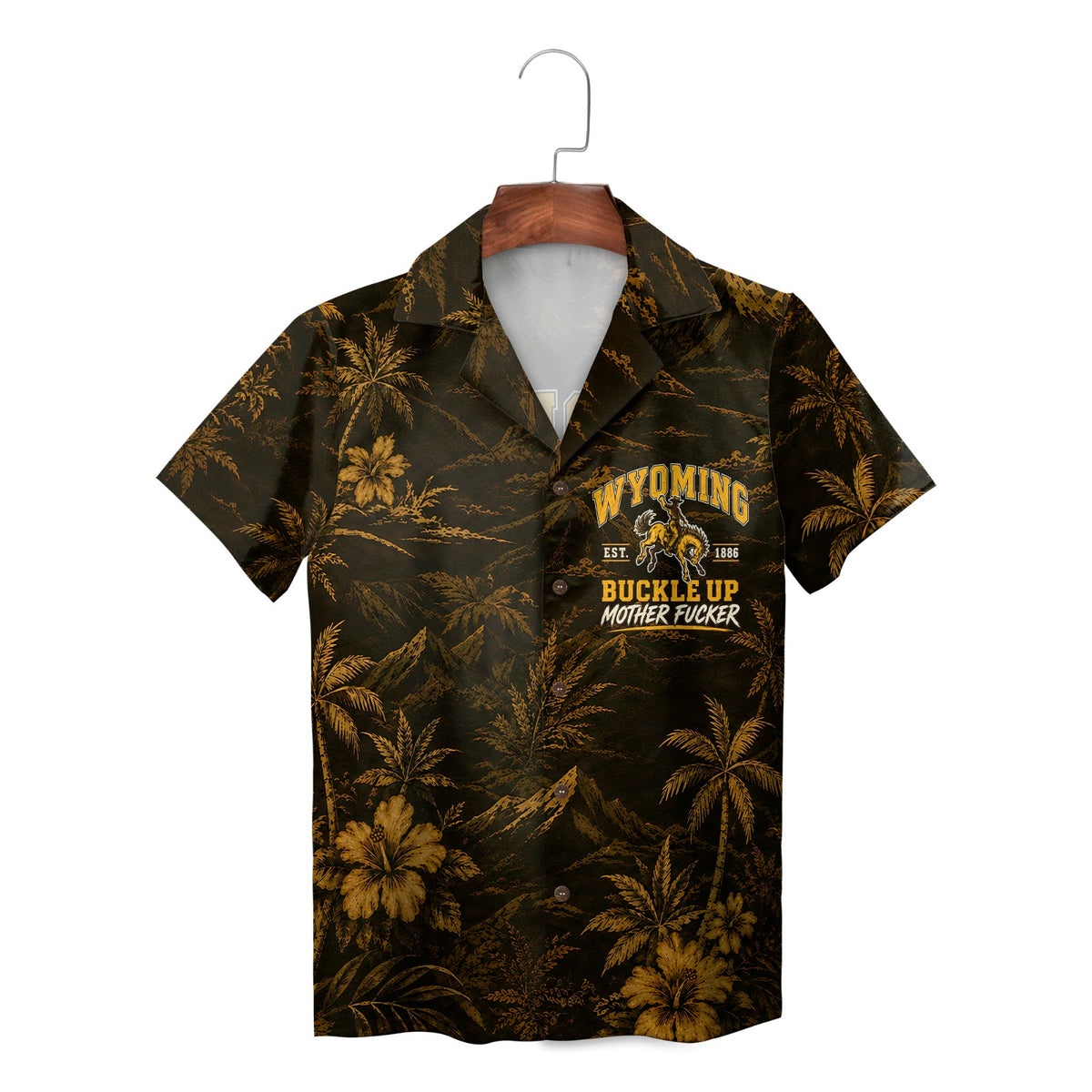 Bucking Bronco and Palm Grove Black Gold Custom Hawaiian Shirt