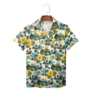 Mountain Camp and Hibiscus Cream Custom Hawaiian Shirt