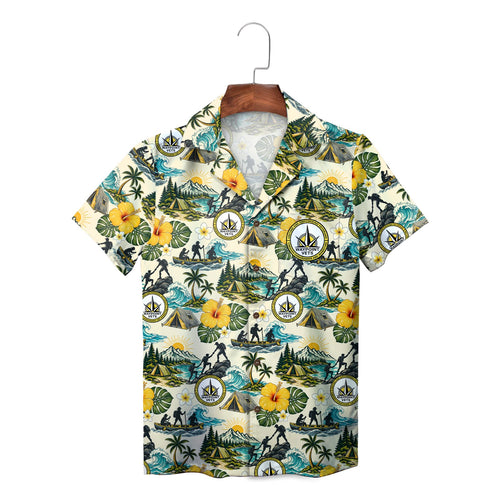 Mountain Camp and Hibiscus Cream Custom Hawaiian Shirt