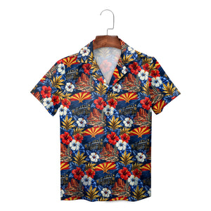 Desert Hibiscus and Steam Train Navy Blue Custom Hawaiian Shirt