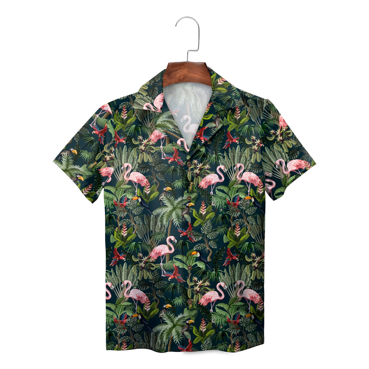 Flamingo and Toucan Dark Green Custom Hawaiian Shirt