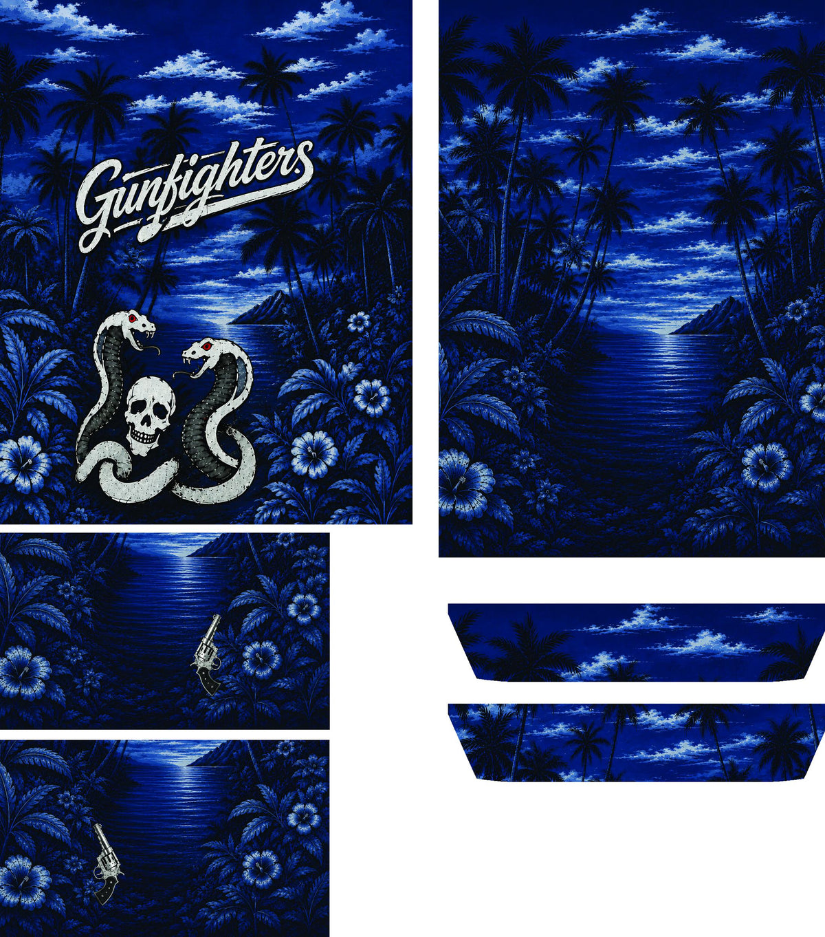 Moonlit Palm Cove and Revolver Navy Blue Custom Hawaiian Shirt