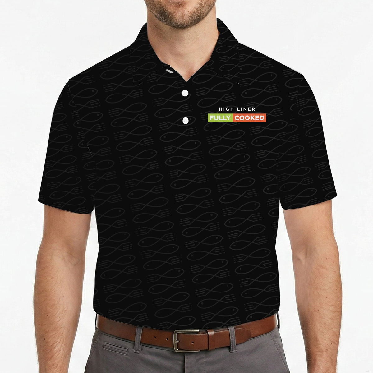 Fish and Fork Outline Black Custom Polo Shirt