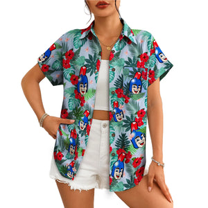 Smiling Warrior Mascot Periwinkle Blue Custom Hawaiian Shirt