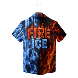Flame and Ice Split Red Blue Custom Hawaiian Shirt