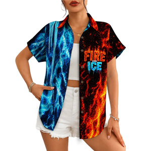 Flame and Ice Split Red Blue Custom Hawaiian Shirt