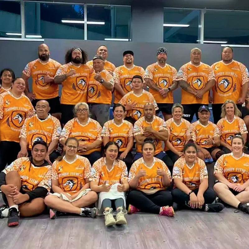 Large adult sport team in matching jerseys