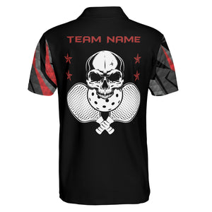 Black polo shirt with skull red gray geometric design custom name variant 2