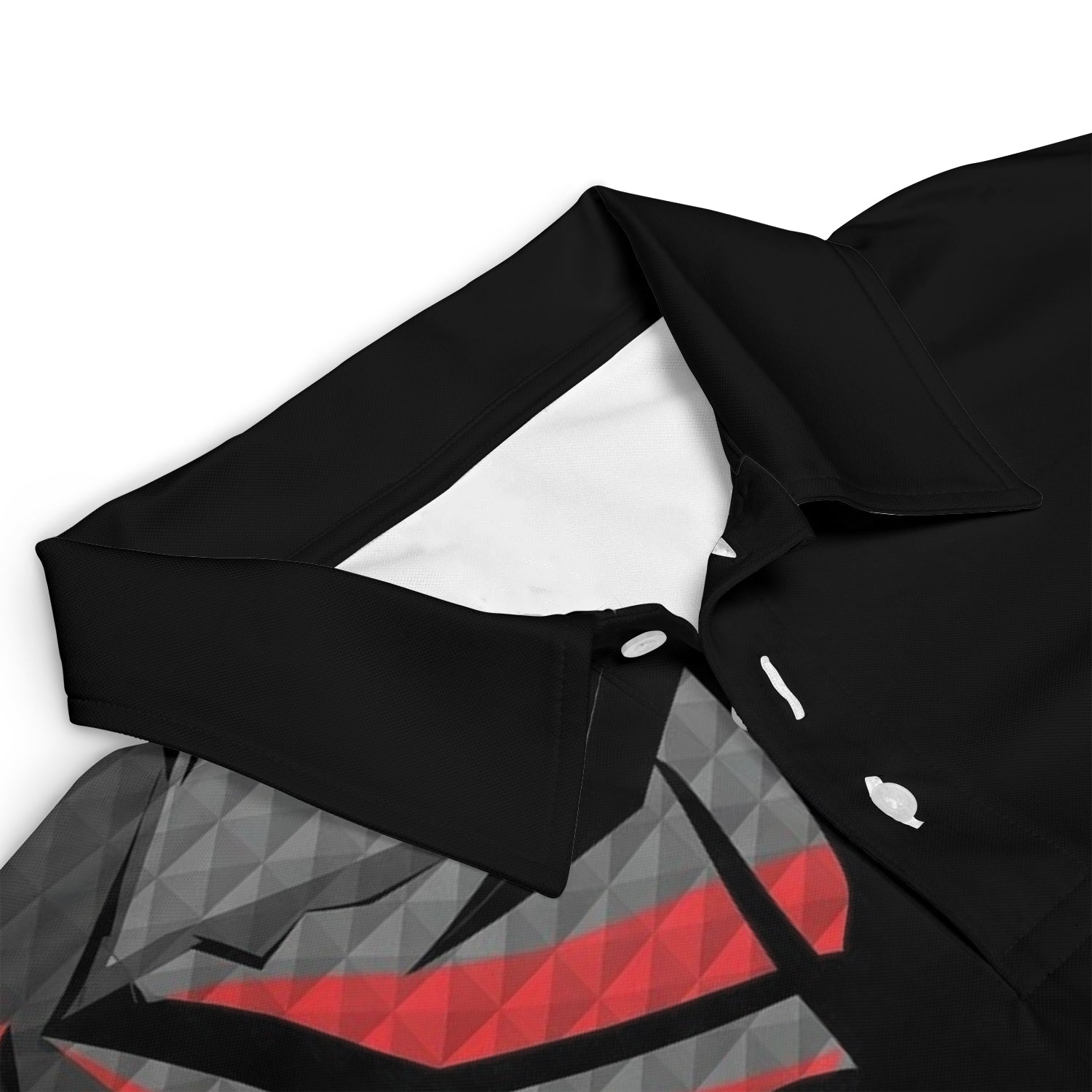 Black polo shirt with skull red gray geometric design custom name variant 3