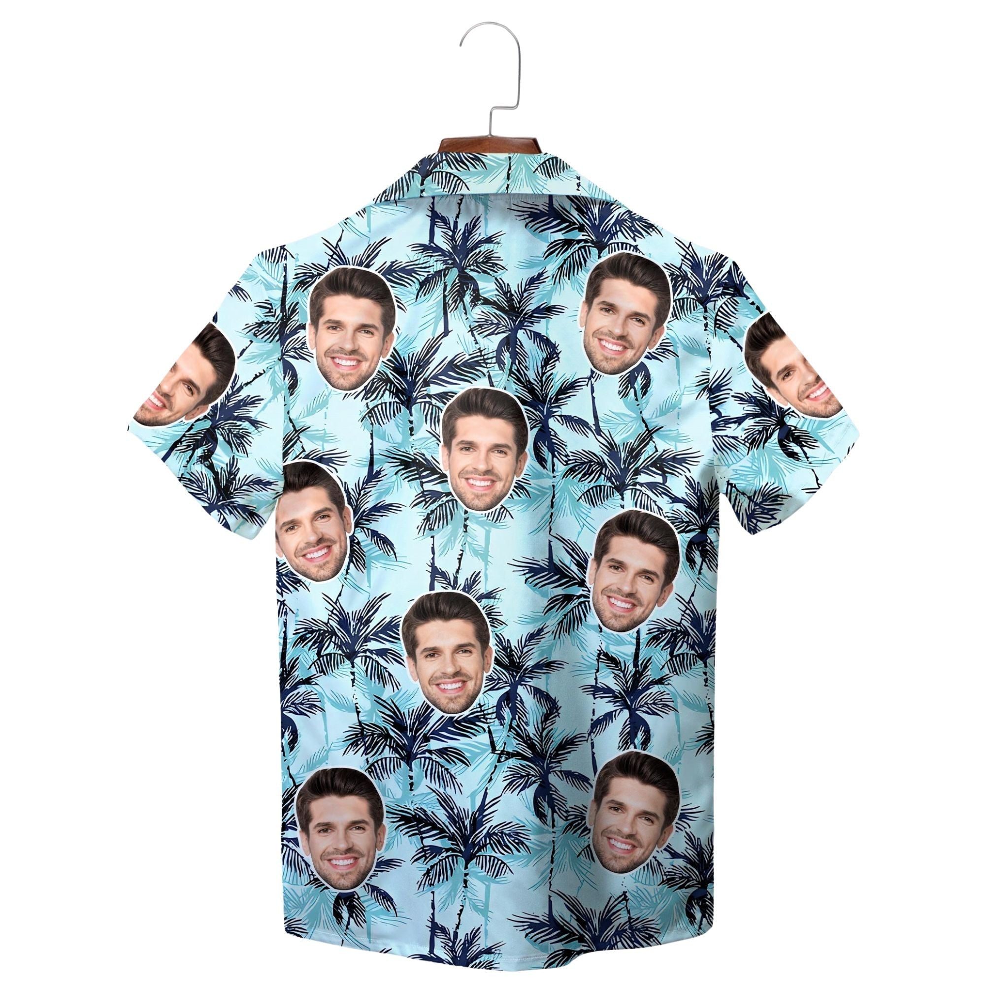 Aqua Navy Palm Tree Design Personalized Hawaiian Shirt