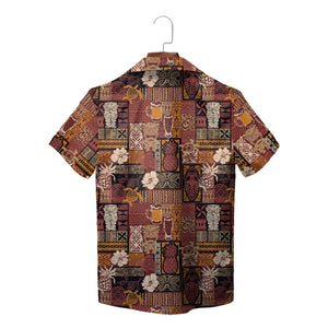 Brown tribal aloha shirt showing pineapples turtles beer mugs variant 2