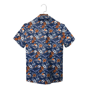 Soccer Ball and Hibiscus Navy Blue Custom Hawaiian Shirt