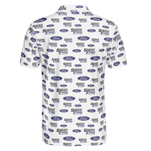 Navy Oval Emblem and Wordmark White Custom Polo Shirt