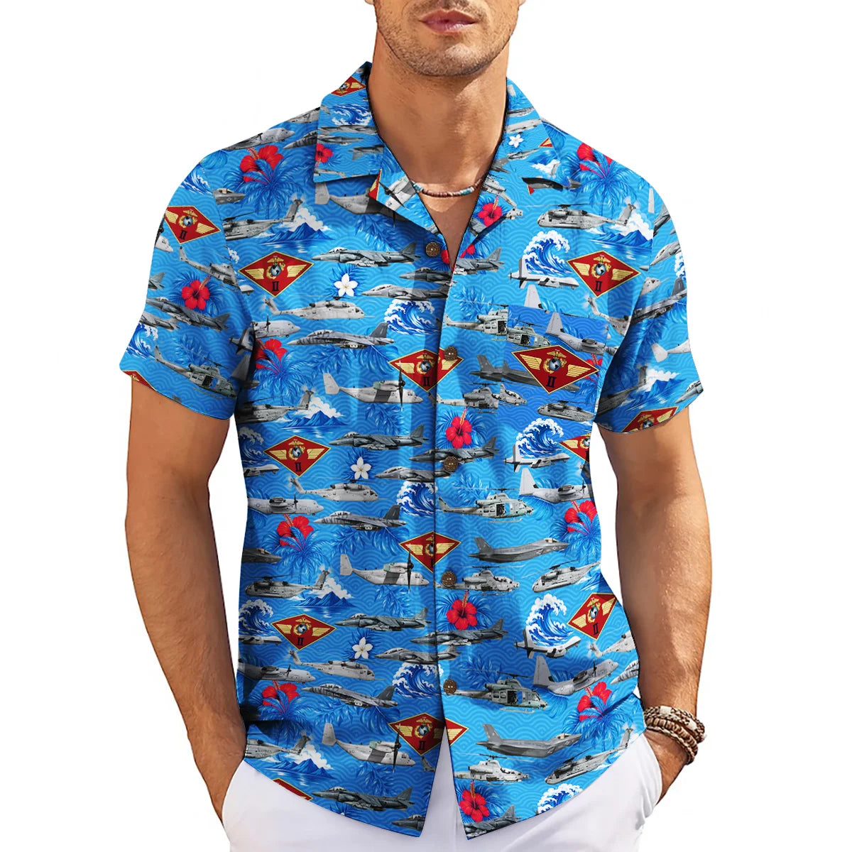 Aircraft and Hibiscus Navy Blue Custom Hawaiian Shirt