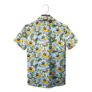 Blue aloha shirt featuring banana kayak rafting print variant 2