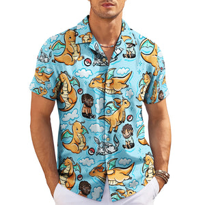 Orange dragon characters on light blue cloud print shirt variant 3
