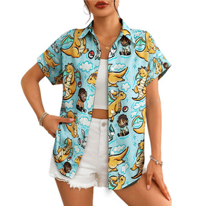 Orange dragon characters on light blue cloud print shirt variant 4