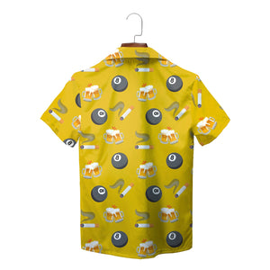 Yellow Hawaiian shirt with 8-ball beer mugs cigarette print variant 2