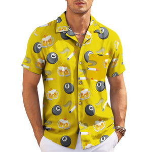 Yellow Hawaiian shirt with 8-ball beer mugs cigarette print variant 3