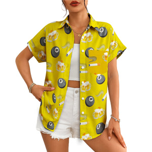 Yellow Hawaiian shirt with 8-ball beer mugs cigarette print variant 4