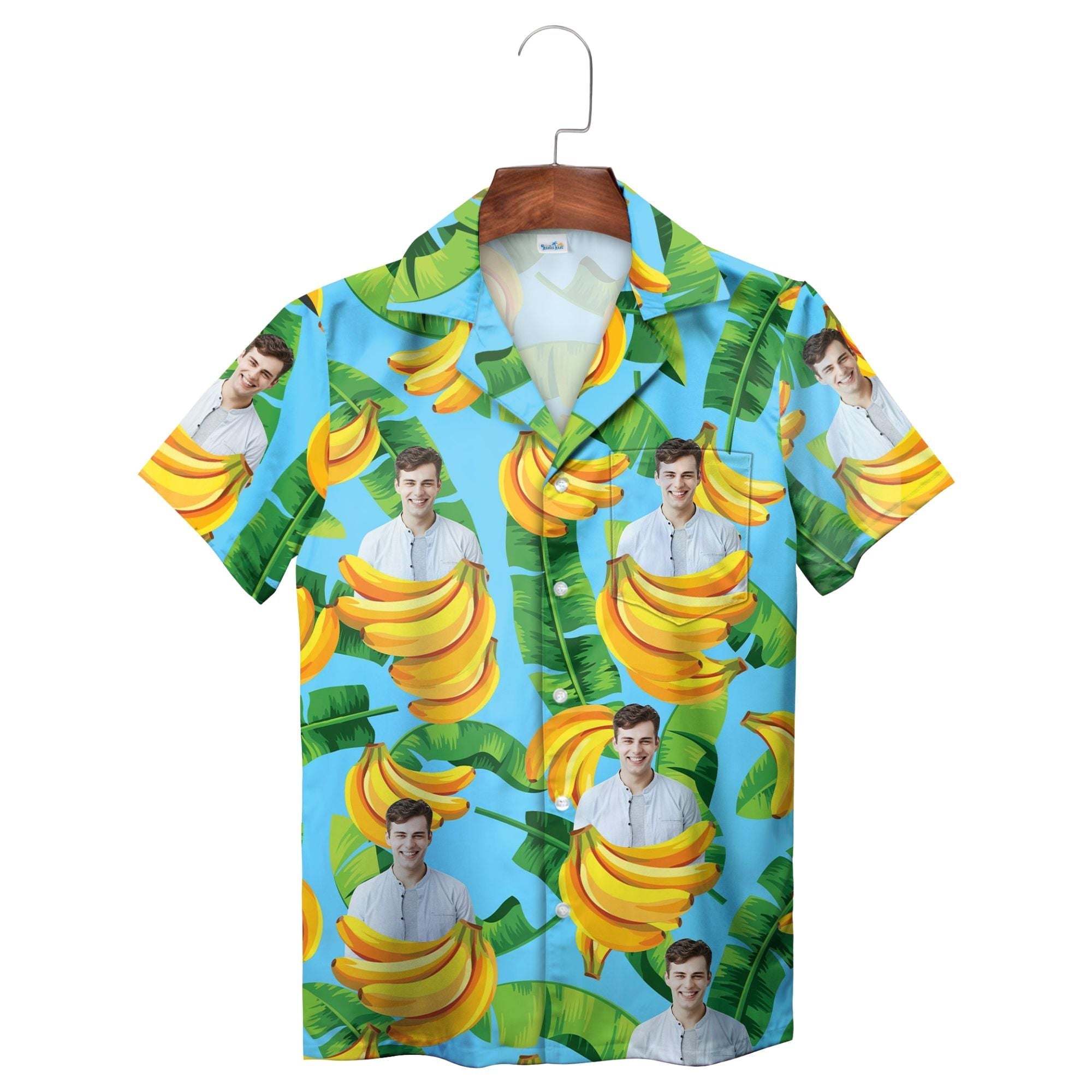 Blue Banana Leaf Print Personalized Hawaiian Shirt