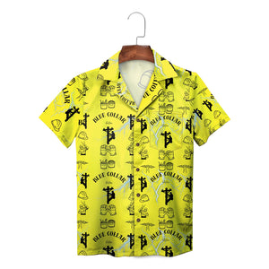 High vis chartreuse camp shirt printed electrician icons