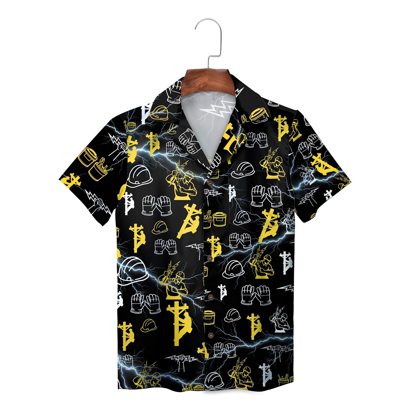 High vis chartreuse camp shirt printed electrician icons variant 2