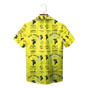High vis chartreuse camp shirt printed electrician icons variant 3
