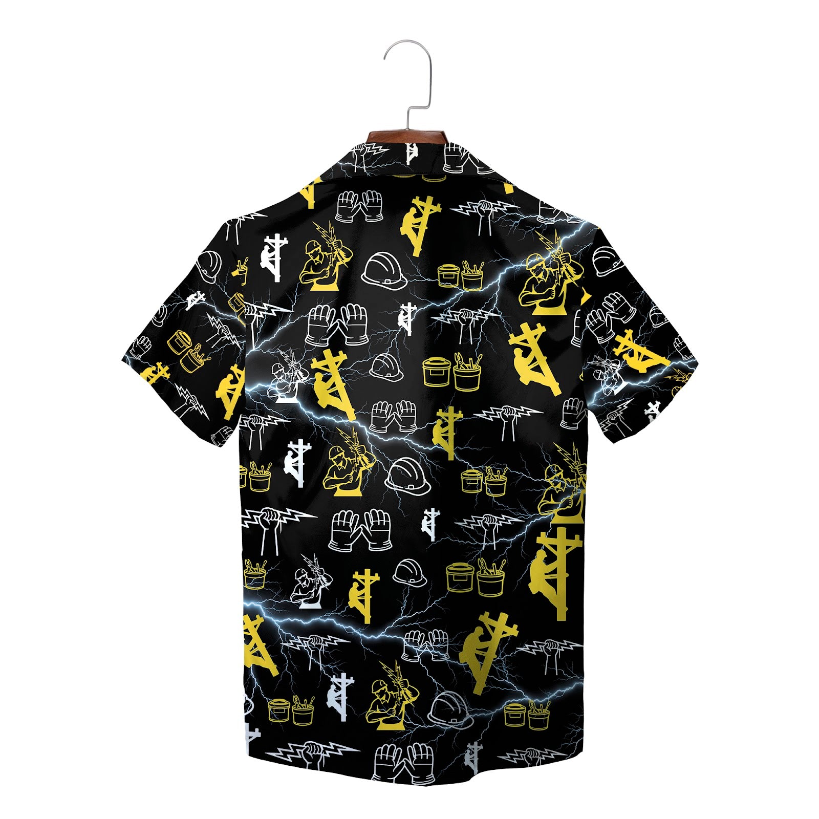 High vis chartreuse camp shirt printed electrician icons variant 4