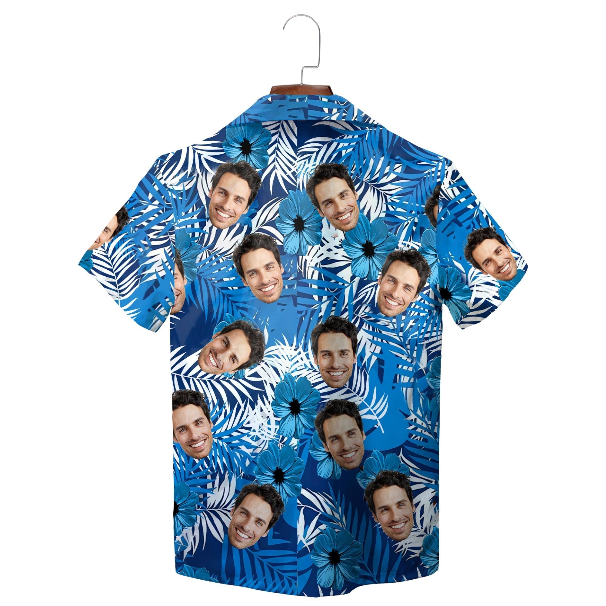 Blue Palm Leaf Pattern Personalized Hawaiian Shirt