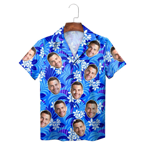Blue Wave and Plumeria Face Hawaiian Shirt