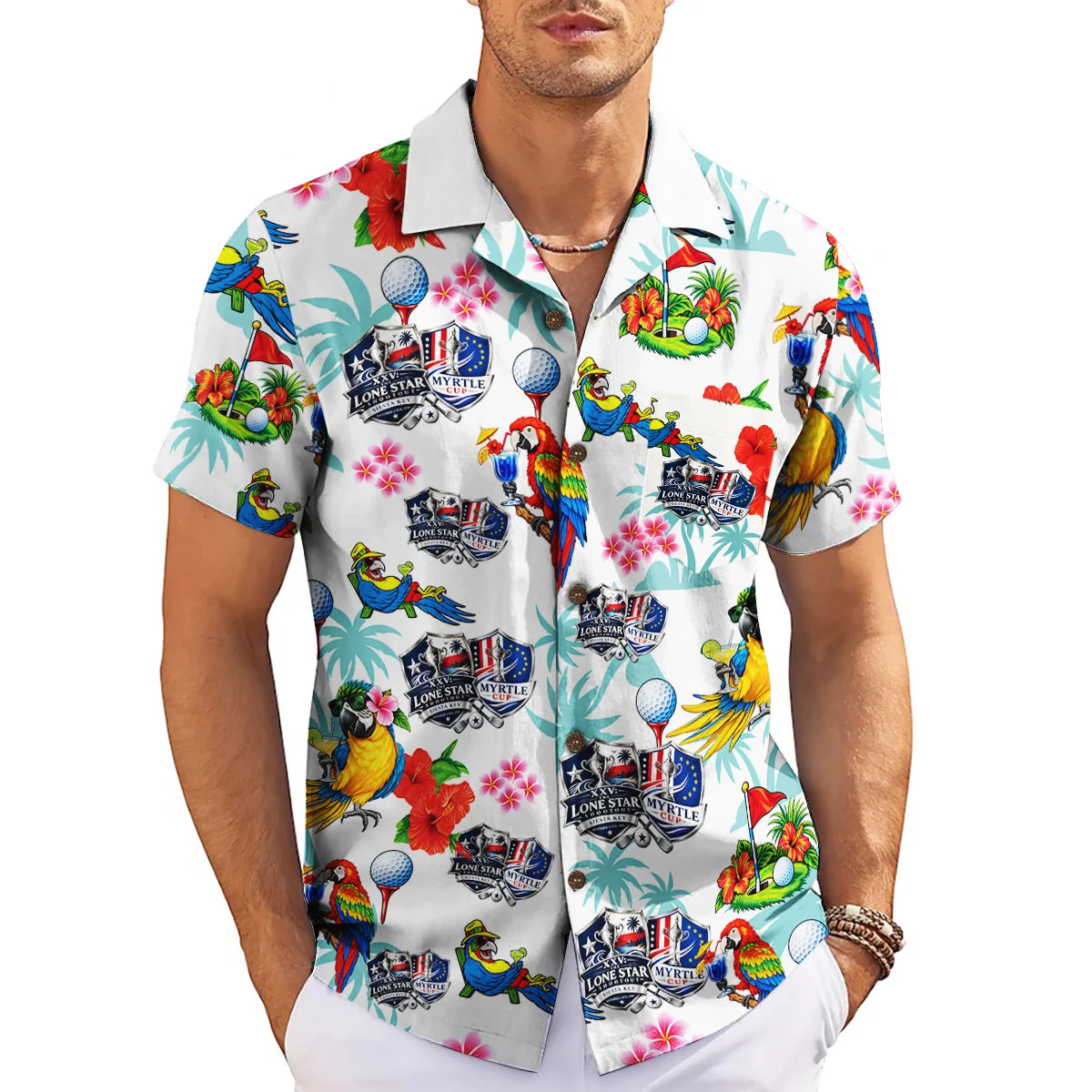 Parrot and Golf Tee White Custom Hawaiian Shirt