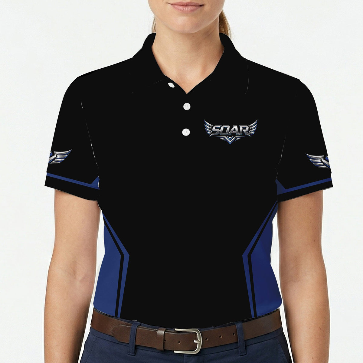 Eagle and Drone Black Royal Blue Custom Polo Shirt
